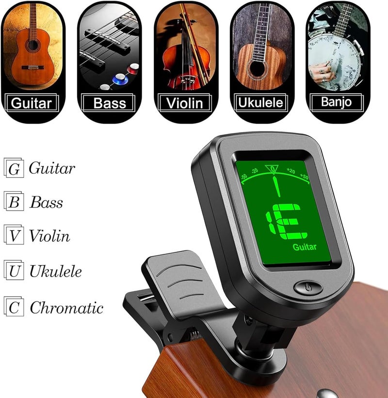JINWEE Clip-On Guitar Tuner, Buzzing-Free Guitar Capo,Quick Release capo for Acoustic Guitar, Bass, Ukulele, Violin with 5Pcs Pick. - Image 3